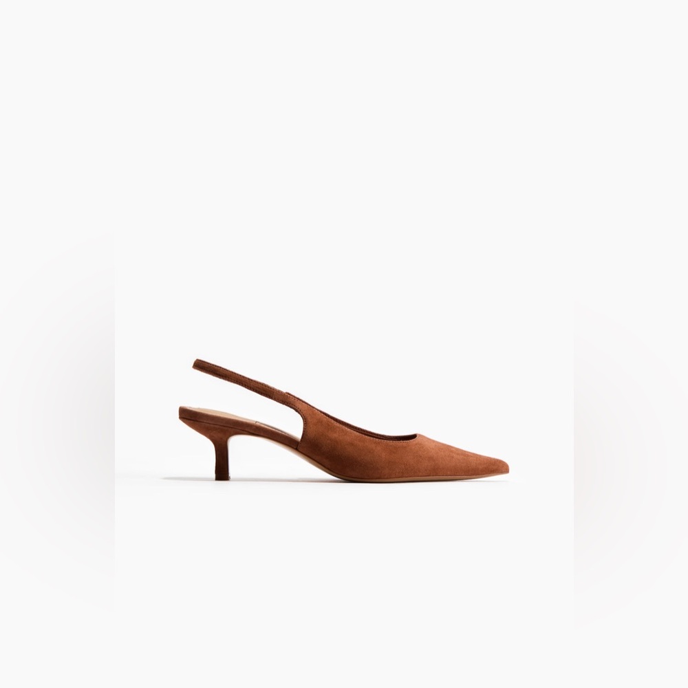 NWT H&M Pointed Suede Slingbacks in Brown - Picture 3 of 9